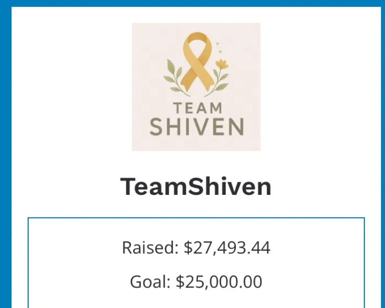 TeamShiven 2025 fundraiser: $27,493.44 raised against $25,000 goal